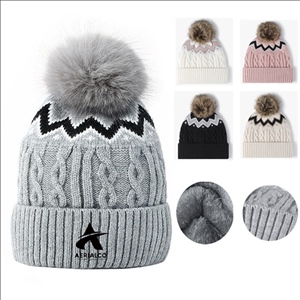 Acrylic Slouchy Firsile Beanie Cap Autumn Winter Embroidery Keep Warm Pom Pom Knit Beanie